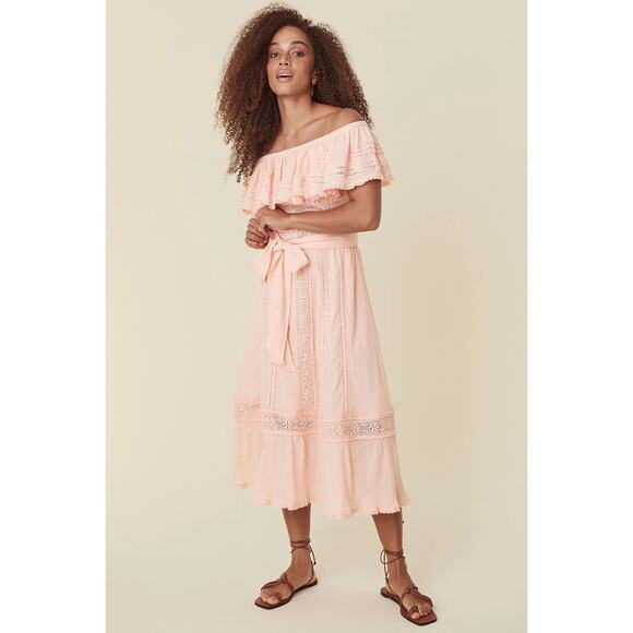 New Free People x Spell Cassie Off The Shoulder Lace Gown $299 X-SMALL Pink - Picture 4 of 10